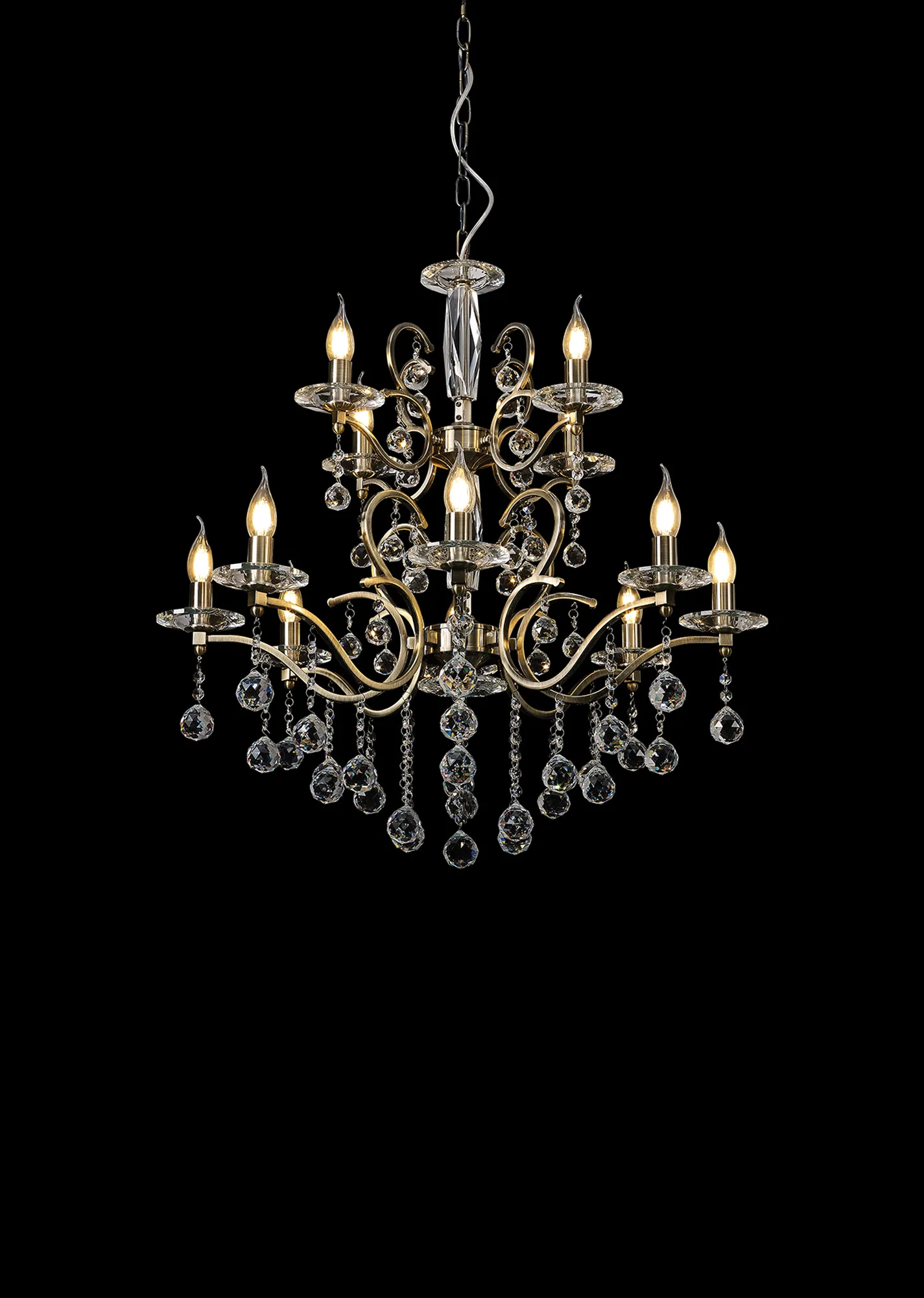 IL32128+4  Zinta Crystal Chandelier 12 Light (15.0kg) Antique Brass (Requires Construction/Connection)